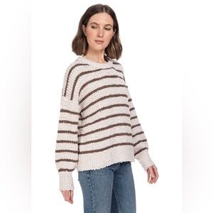 Bobeau Cream and Brown Striped Sweater